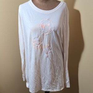 torrid White Long-Sleeve Tee with Pale Pink Embroidered Smiley Cluster